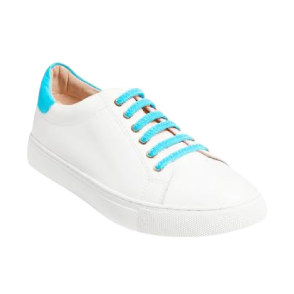 Jack Rogers white leather sneakers teal lace up 8.5 preppy chic resort wear chic